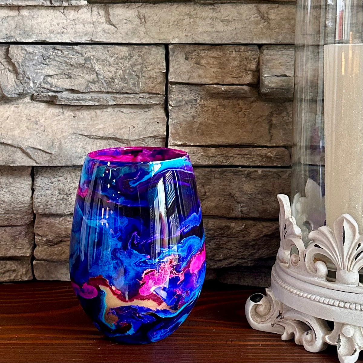 Wine Glasses - Stemless Glassware (multiple colors) - 15oz Glass