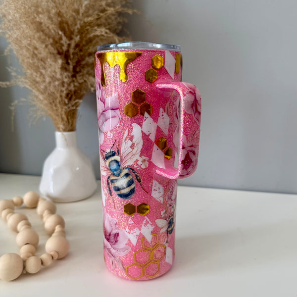 Pink Sparkly Bees Tumbler - 20oz in stock
