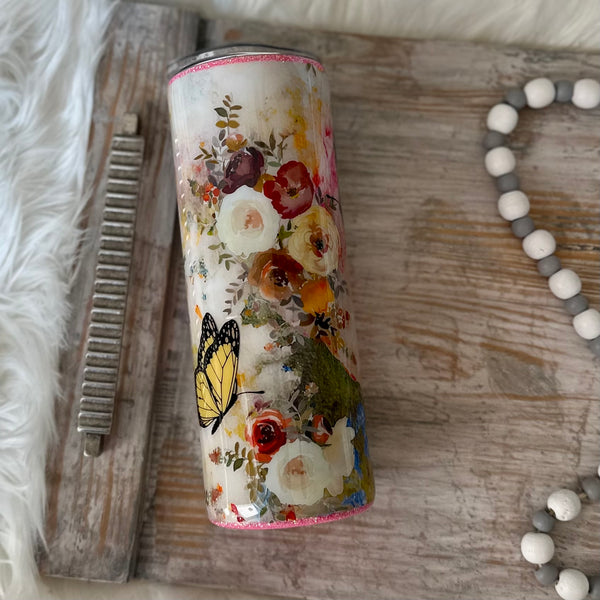 Butterflies and Floral Tumbler - 20 oz In Stock