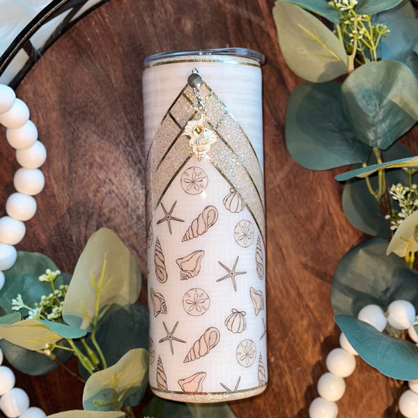 Seashells Tumbler with Charm - 20 oz In Stock