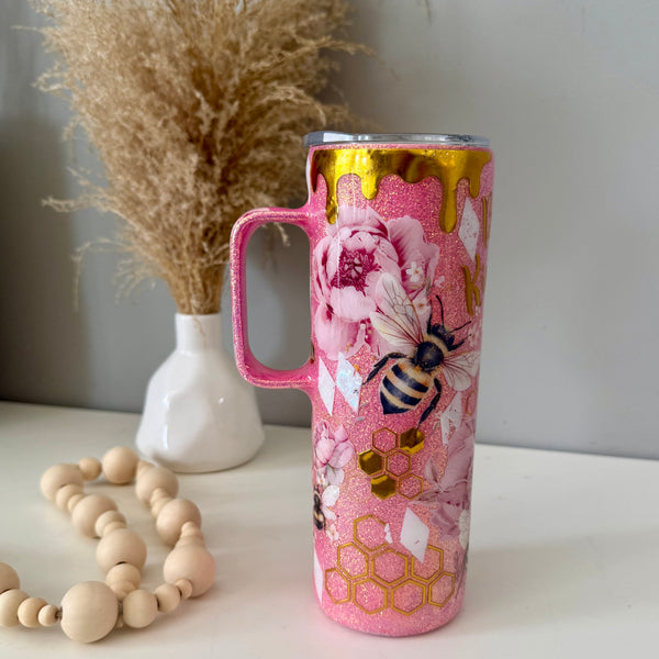 Pink Sparkly Bees Tumbler - 20oz in stock