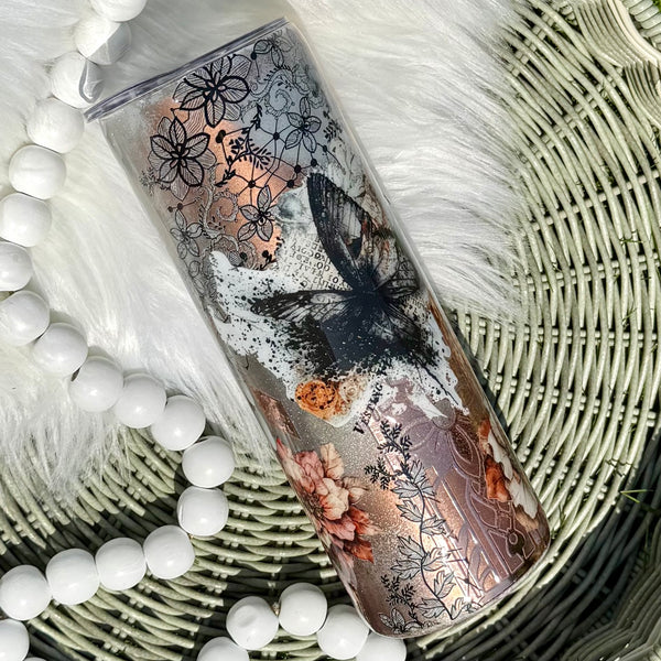 Butterflies & Lace Tumbler - 20oz in stock