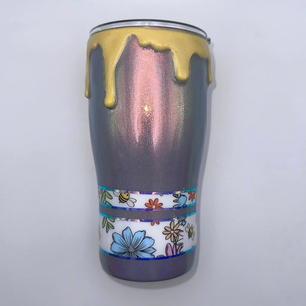 *Honey Drips and Daisies on Purple Holographic Tumbler - 20 oz In Stock