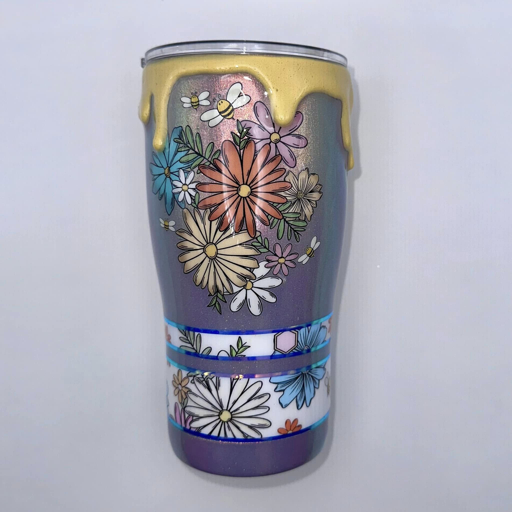 *Honey Drips and Daisies on Purple Holographic Tumbler - 20 oz In Stock