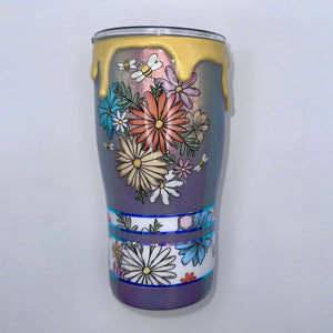 *Honey Drips and Daisies on Purple Holographic Tumbler - 20 oz In Stock