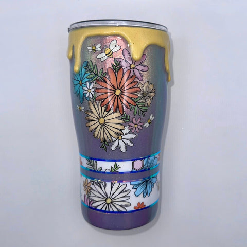 Honey Drips and Daisys on Purple Holographic Tumbler - 20 oz In Stock