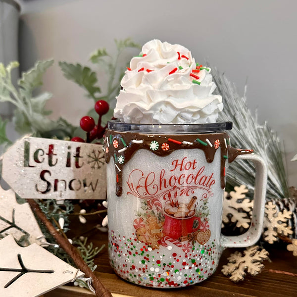 Hot Chocolate Mug/Removeable Faux Whipped Topper - multiple decals (In Stock)