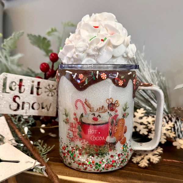 Hot Chocolate Mug/Removeable Faux Whipped Topper - multiple decals (In Stock)