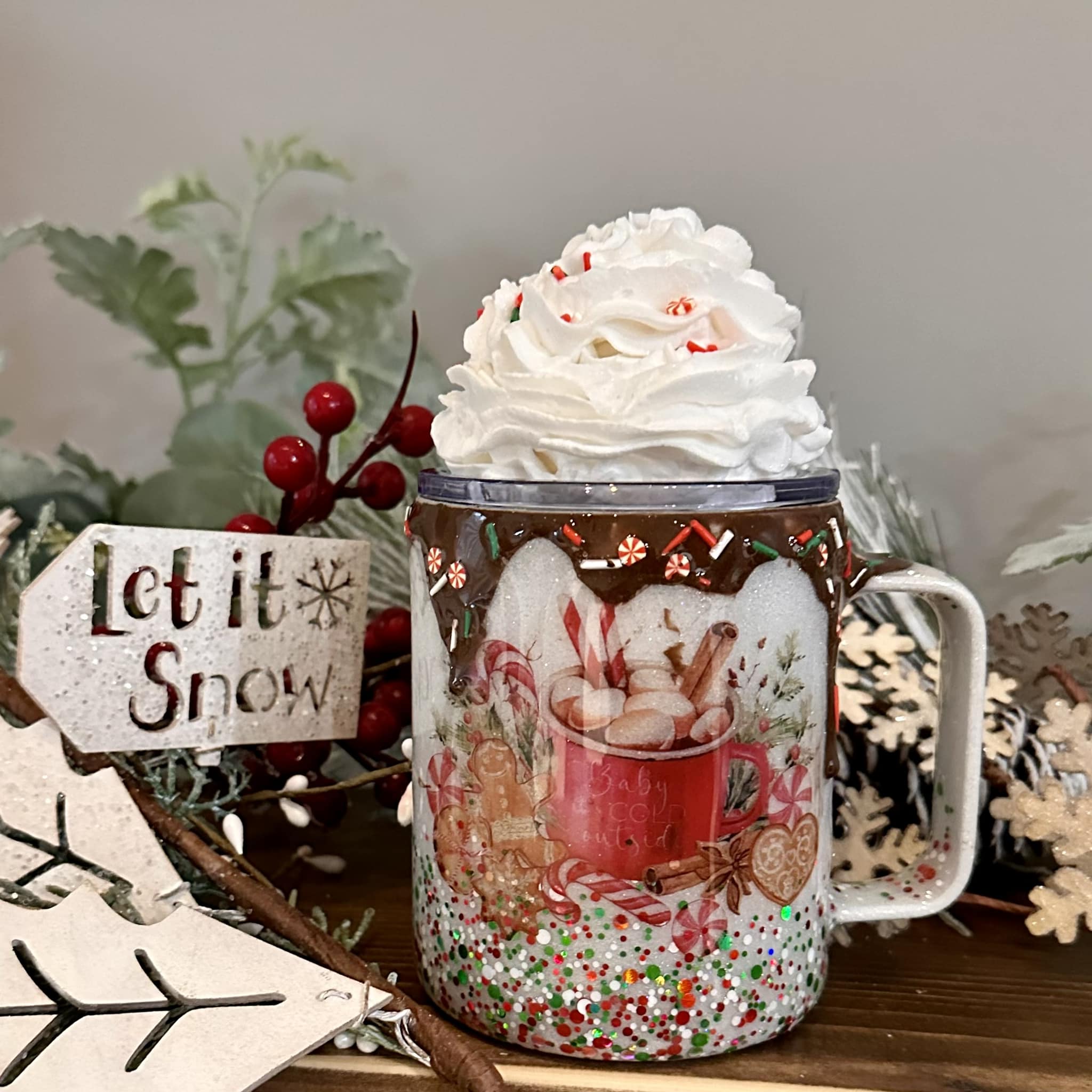 Hot Chocolate Mug/Removeable Faux Whipped Topper - multiple decals (In Stock)