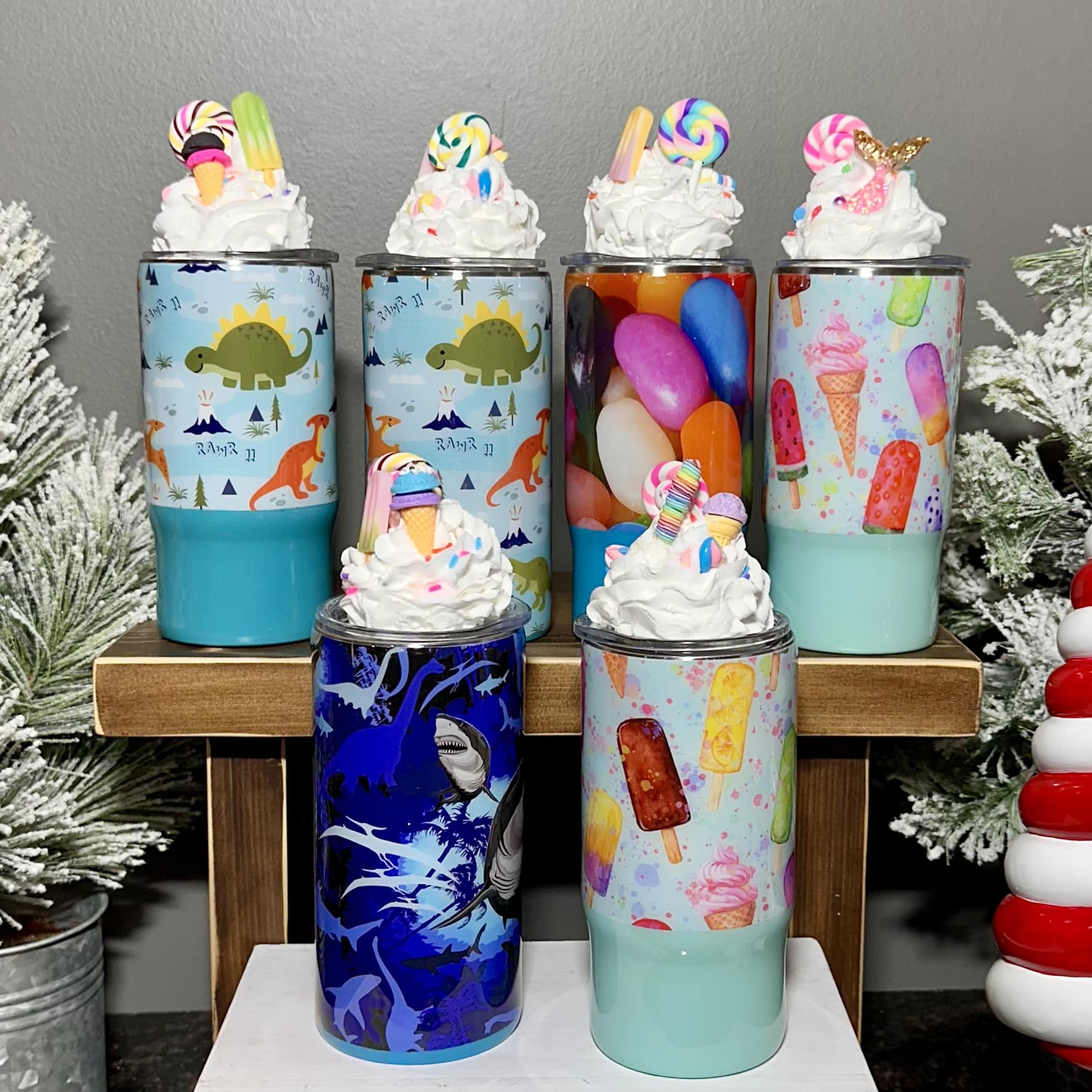 Kids Tumblers with Faux removeable toppers - 16 oz In Stock