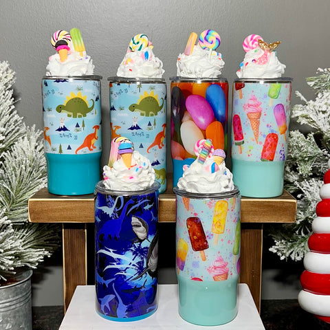 Kids Tumblers with Faux removeable toppers - 16 oz In Stock