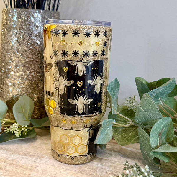 Gold & Black Bee Patchwork Tumbler - 24oz In stock
