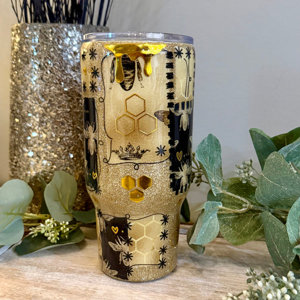 Gold & Black Bee Patchwork Tumbler - 24oz In stock