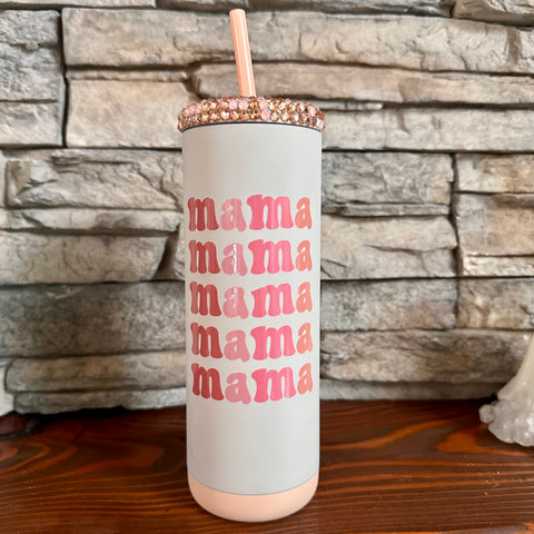 MAMA with rhinestone lid tumbler - 20 oz in stock