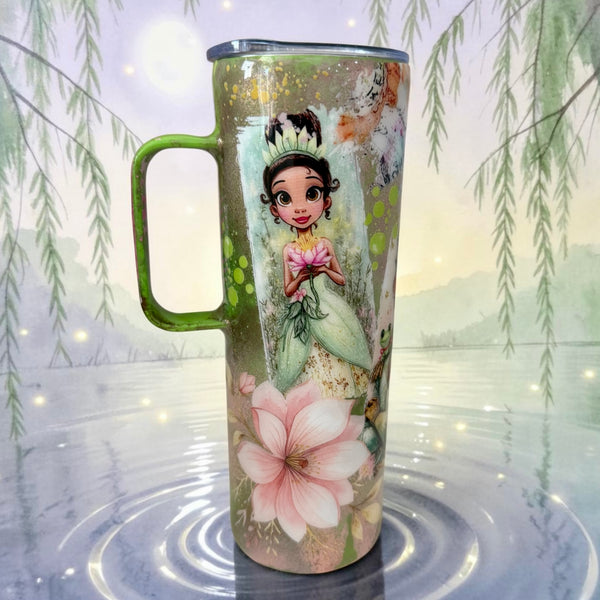 Princess with a prince and a frog Tumbler with handle - 20oz in stock