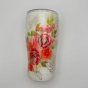 Floral with Gold Flowers Tumblers - 20 oz In Stock