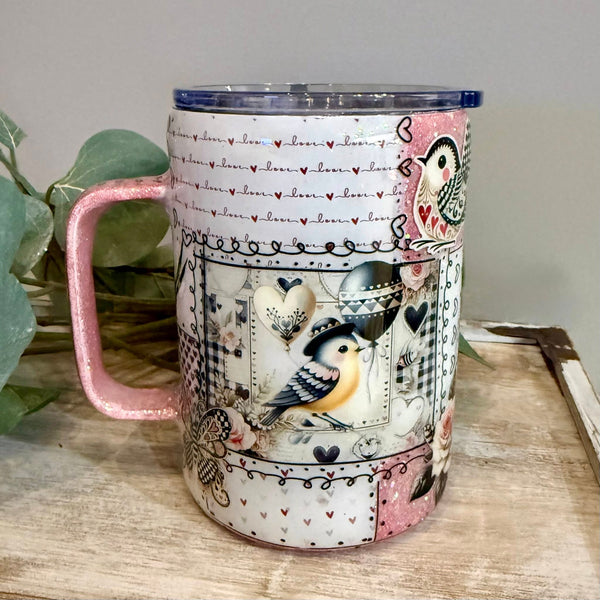 Checkered Love Patchwork Tumbler - 16oz mug In Stock