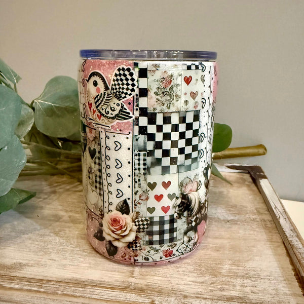 Checkered Love Patchwork Tumbler - 16oz mug In Stock