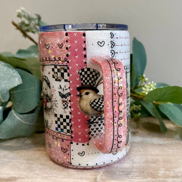 Checkered Love Patchwork Tumbler - 16oz mug In Stock