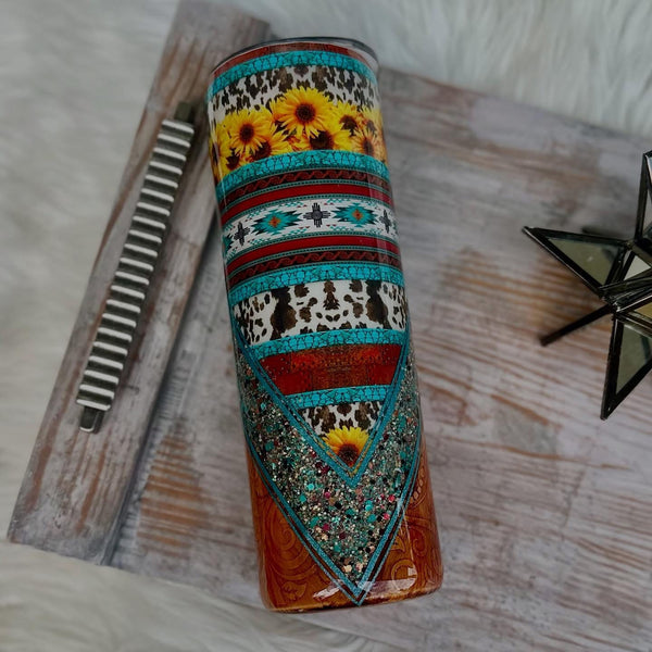 Western/Tooled Leather Tumbler - 30oz In Stock