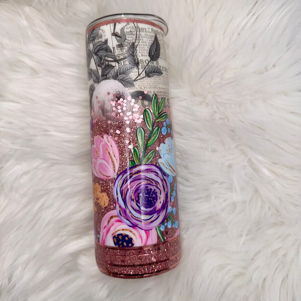 Floral with Rose Newsprint Tumbler (Multiple Styles) - 20oz In Stock