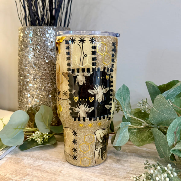 Gold & Black Bee Patchwork Tumbler - 24oz In stock