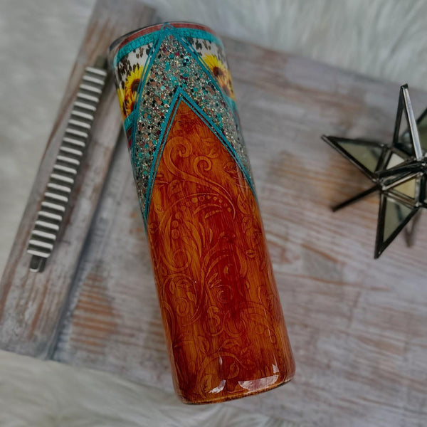 Western/Tooled Leather Tumbler - 30oz In Stock