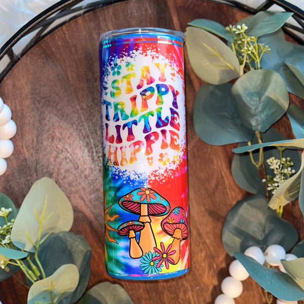 Stay Trippy Little Hippie Tie Dye Tumbler - 20 oz In Stock