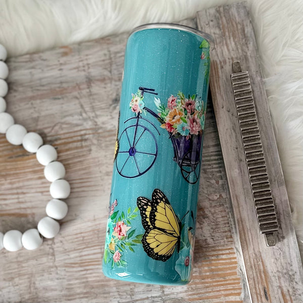 Floral Bicycle Tumbler - 20 oz In Stock