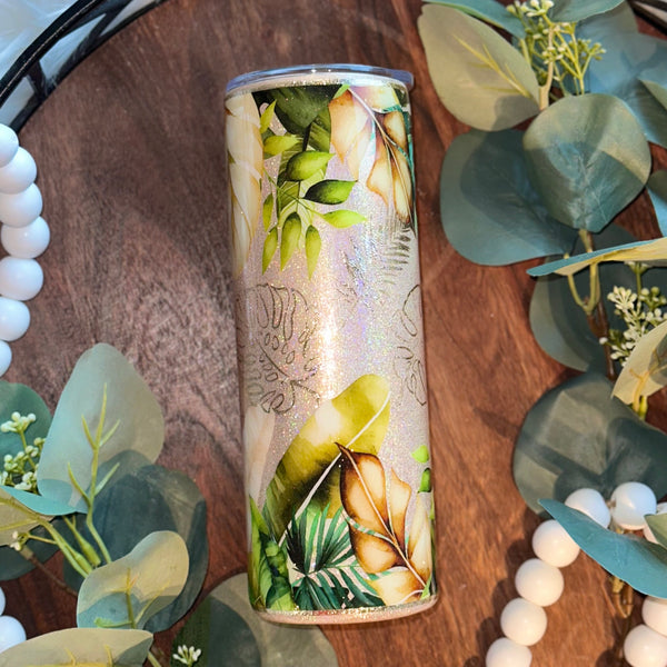 *Monstera Leaves Gold Tumbler - 20 oz In Stock