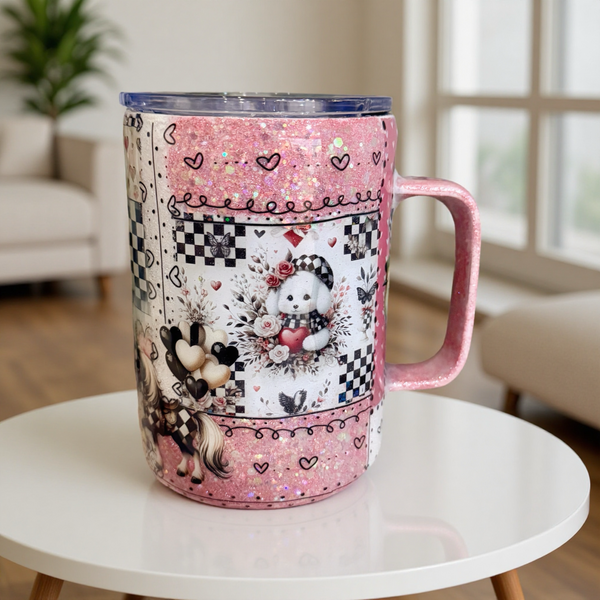 Checkered Love Patchwork Tumbler - 16oz mug In Stock