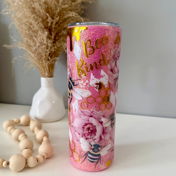 Pink Sparkly Bees Tumbler - 20oz in stock