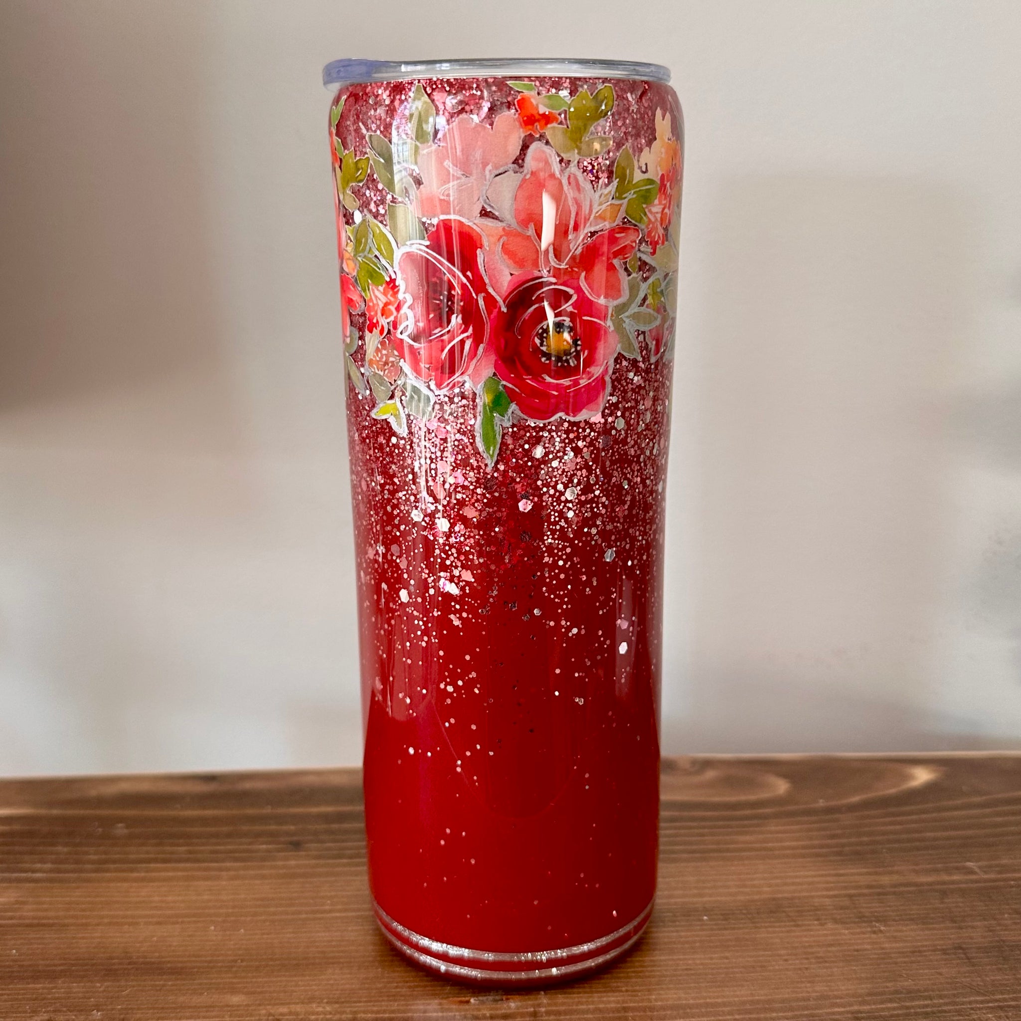 Burgandy Floral Tumbler - 20 oz In Stock