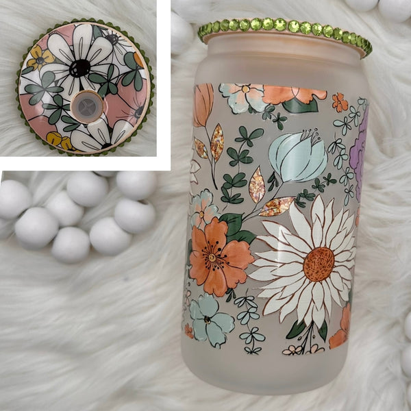 Glass Libbey Tumblers (multiple styles) with Rhinestone Lids - 16 oz In stock