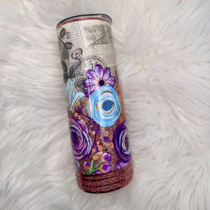 Floral with Rose Newsprint Tumbler (Multiple Styles) - 20oz In Stock