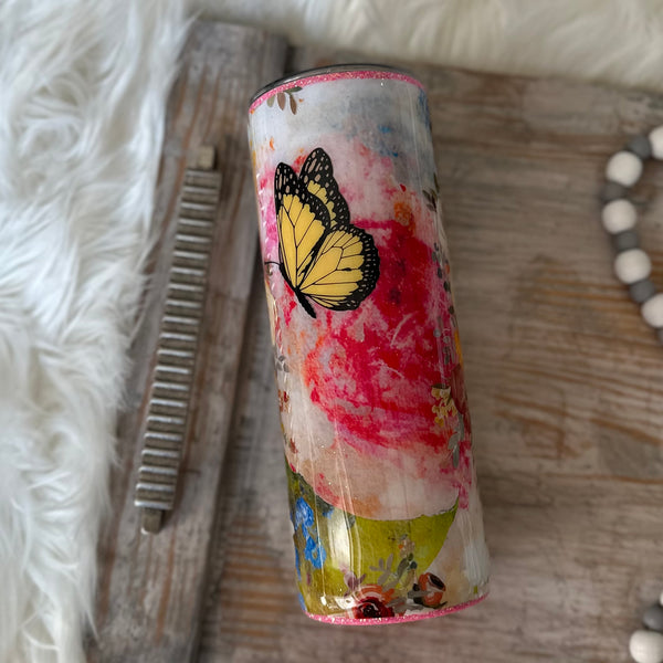 Butterflies and Floral Tumbler - 20 oz In Stock