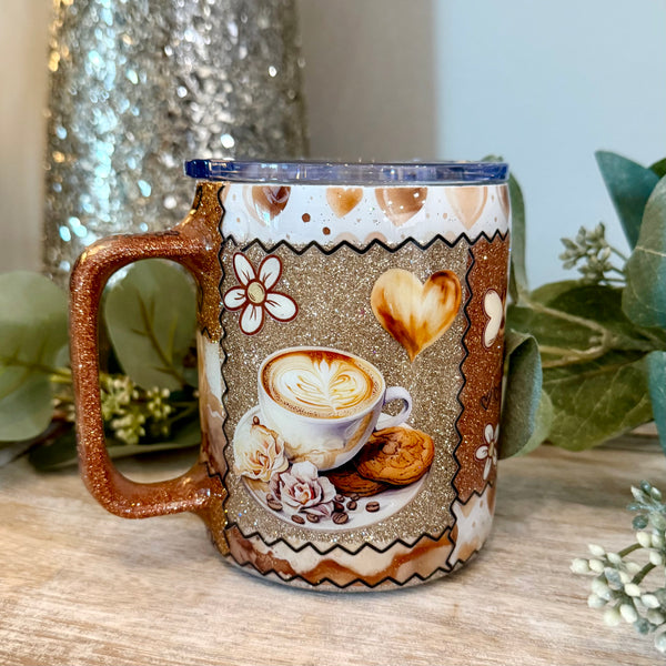 Coffee & Treats Patchwork Tumbler - 12oz mug instock