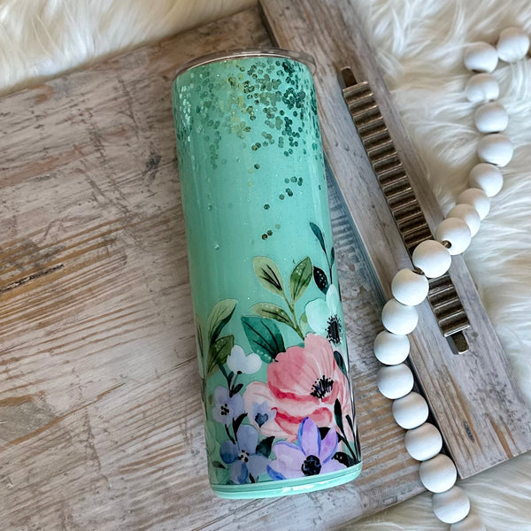 *Mint To Be Tumbler (Two Floral Options) - 20 oz In Stock