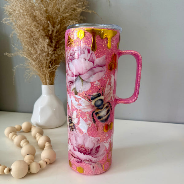 Pink Sparkly Bees Tumbler - 20oz in stock
