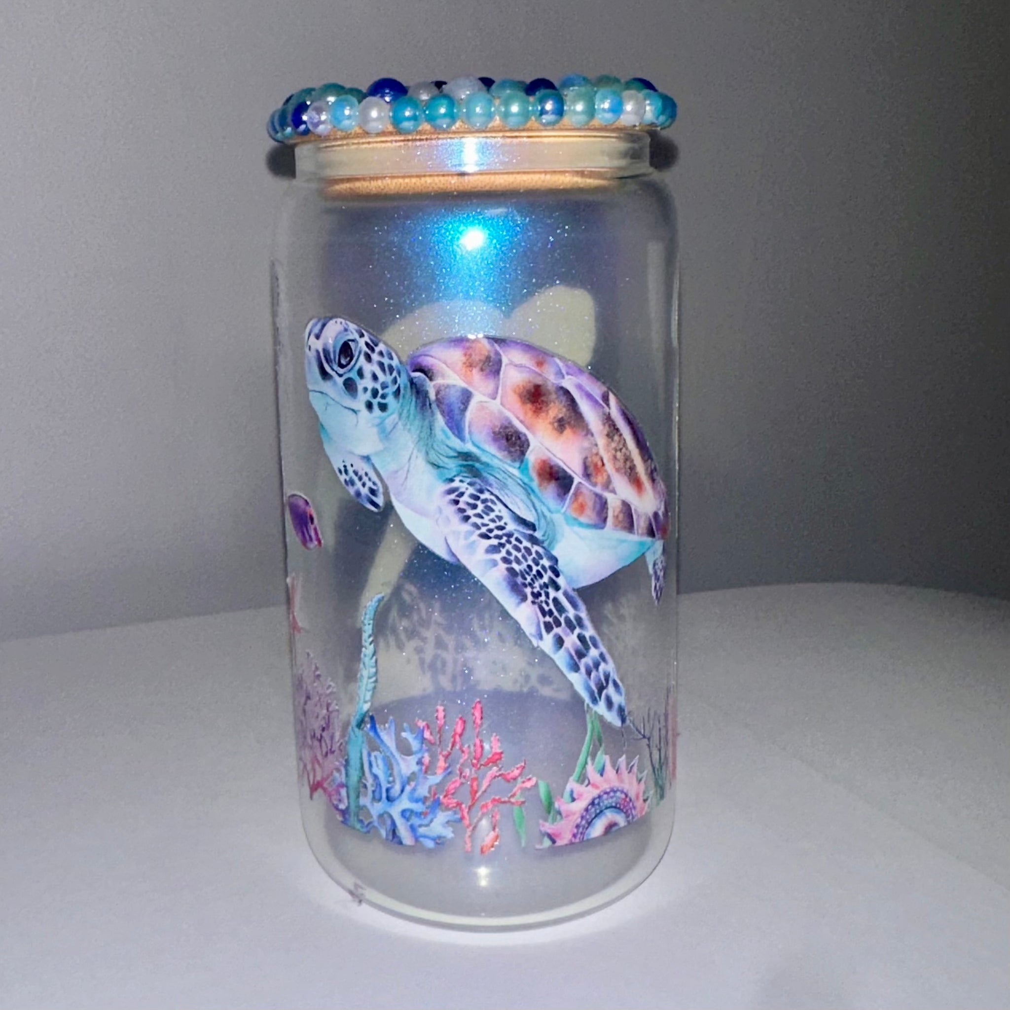 Turtle glass with pearl lid - 16 oz In stock