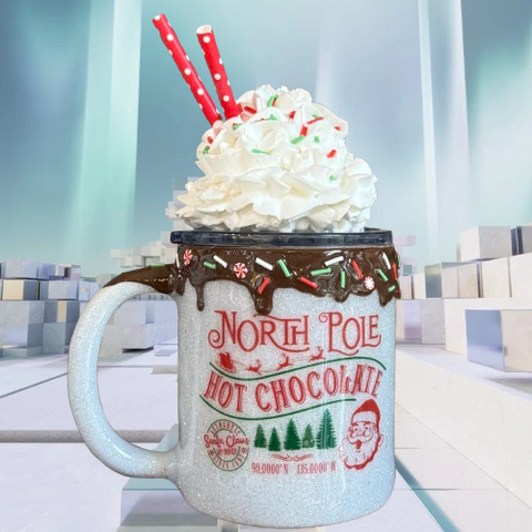 North Pole Hot Chocolate Mug with Faux Topper - In Stock