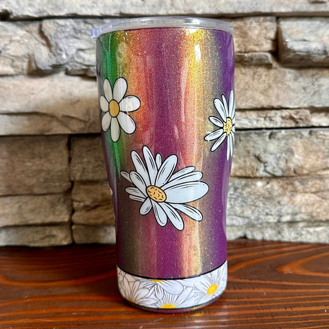 Daisys on Purple Holographic Tumbler - 20 oz In Stock