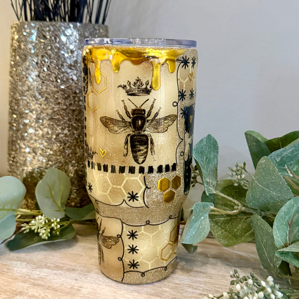 Gold & Black Bee Patchwork Tumbler - 24oz In stock