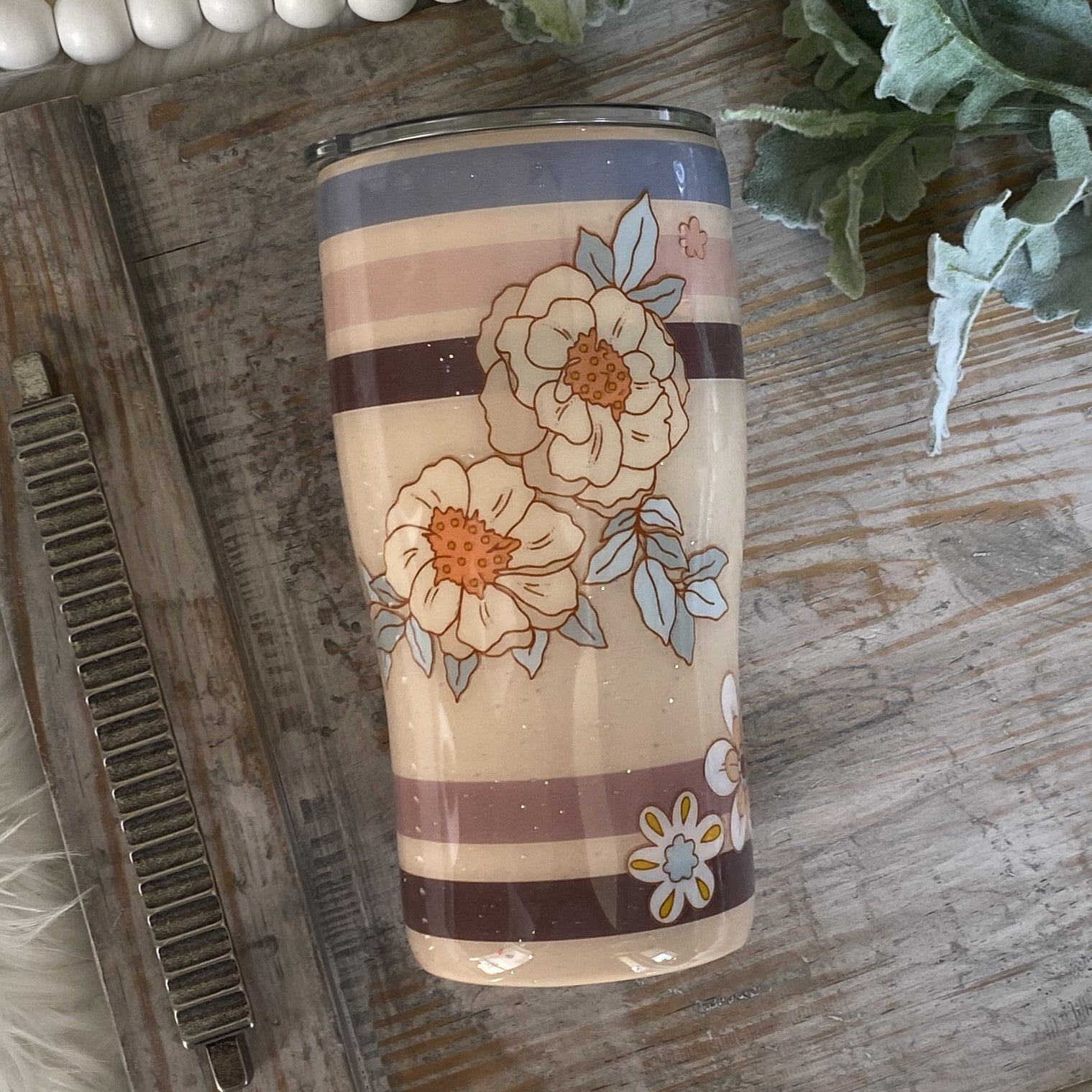 Boho Stripes & Floral Tumbler - 20 oz In Stock