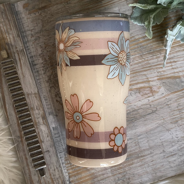 Boho Stripes & Floral Tumbler - 20 oz In Stock