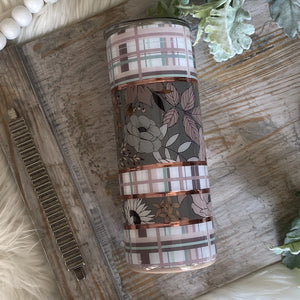 Earthy Florals & Plaid Tumbler - 20 oz In Stock