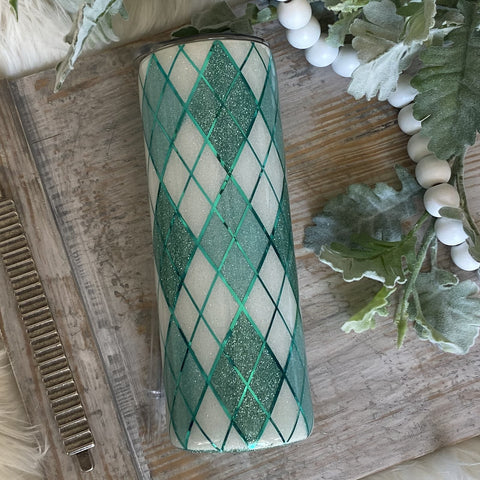 Argyle (Mint Glitters) Tumbler - 20 oz In Stock