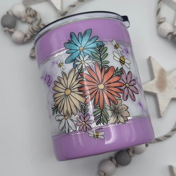 Floral on Purple Marble Tumbler - 12 oz In Stock