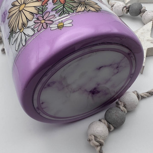 Floral on Purple Marble Tumbler - 12 oz In Stock