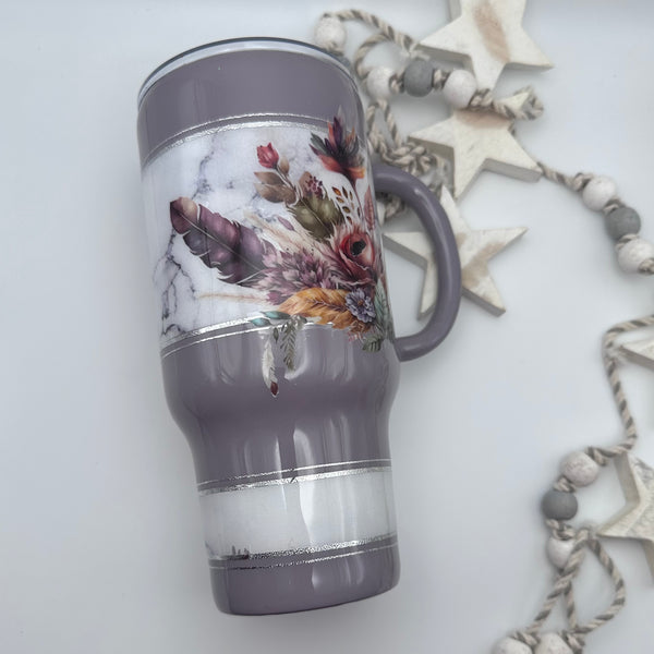 Boho Feathers and Floral Tumbler - 24 oz In Stock